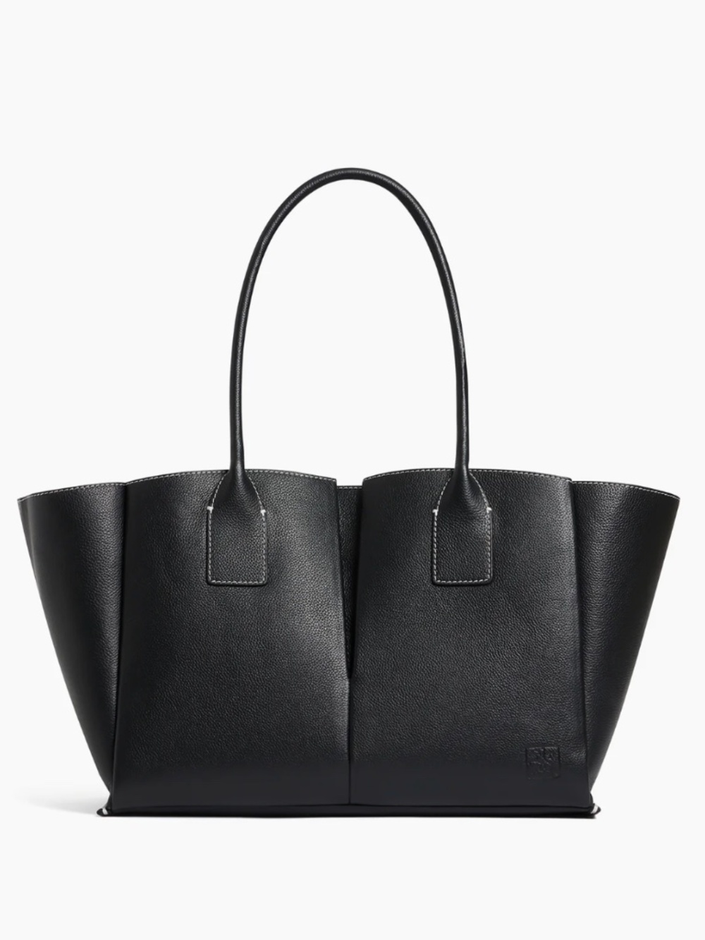 Le Tanneur Large Elena Tote Bag in Grained Leather - Black